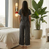 Pyjama satiné à pois avec dentelle
