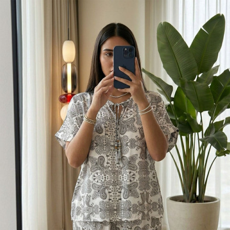 Pyjama Pantalon en Crêpe Imprimé