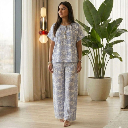 Pyjama Pantalon en Crêpe Imprimé