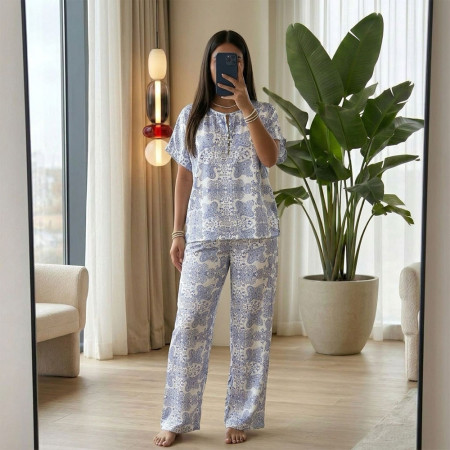Pyjama Pantalon en Crêpe Imprimé