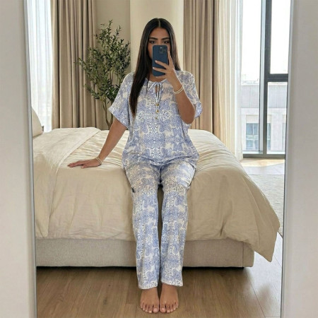 Pyjama Pantalon en Crêpe Imprimé