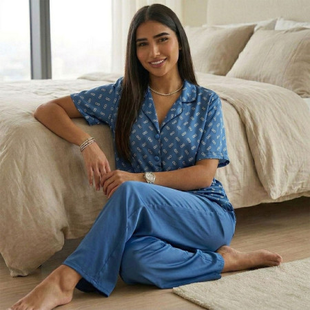 Pyjama Satin 2 Pièces à Manches Courtes