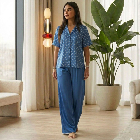 Pyjama Satin 2 Pièces à Manches Courtes