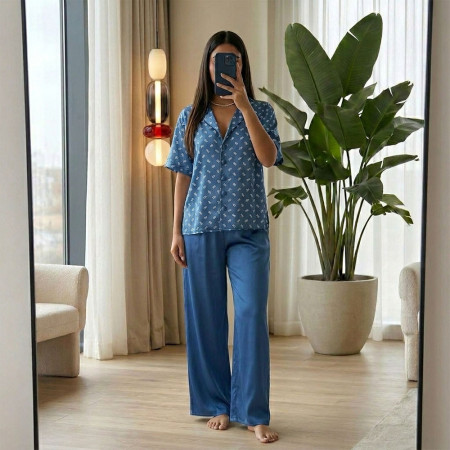 Pyjama Satin 2 Pièces à Manches Courtes
