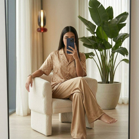 Pyjama Satin 2 Pièces à Manches Courtes