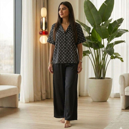 Pyjama Satin 2 Pièces à Manches Courtes
