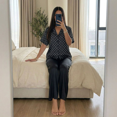 Pyjama Satin 2 Pièces à Manches Courtes