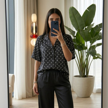 Pyjama Satin 2 Pièces à Manches Courtes