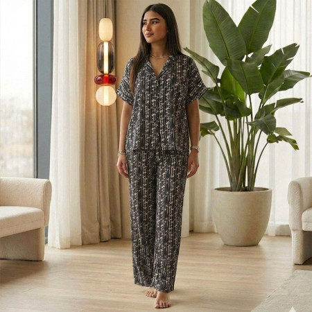 Pyjama pantalon en fibranne imprimée