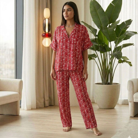 Pyjama pantalon en fibranne imprimée