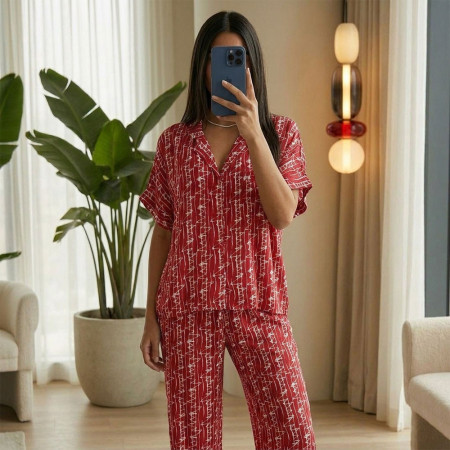 Pyjama pantalon en fibranne imprimée