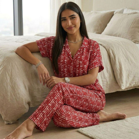 Pyjama pantalon en fibranne imprimée