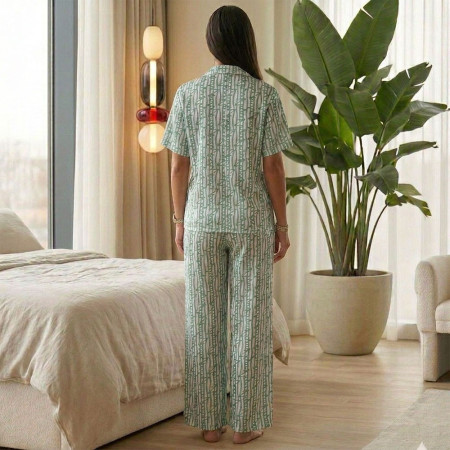 Pyjama pantalon en fibranne imprimée