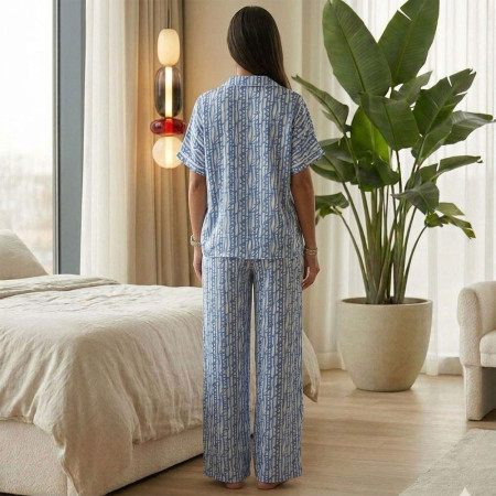 Pyjama pantalon en fibranne imprimée