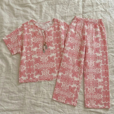 Pyjama Pantalon en Crêpe Imprimé