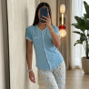 Pyjama Coton Boutonné à Dentelle