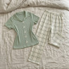 Pyjama pantalon en coton à col chemise