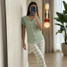 Pyjama pantalon en coton à col chemise