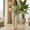 Pyjama pantalon en coton à col chemise