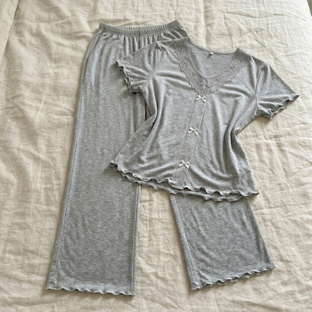 Pyjama Coton Dentelle à Pantalon Ample