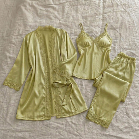 Ensemble pyjama satin 3 pièces dentelle