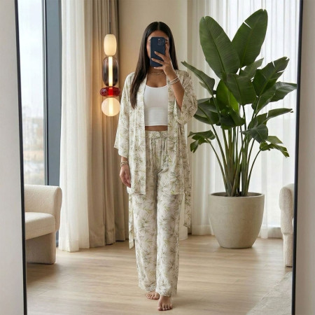 Ensemble Pyjama 3 Pièces en Crêpe