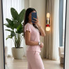 Pyjama coton à boutons et dentelle