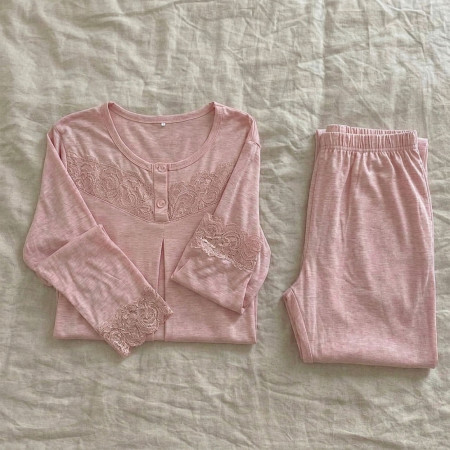 Pyjama pantalon en coton avec dentelle