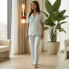 Pyjama pantalon en coton avec dentelle