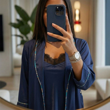 Ensemble Pyjama Satin 3 Pièces avec Kimono