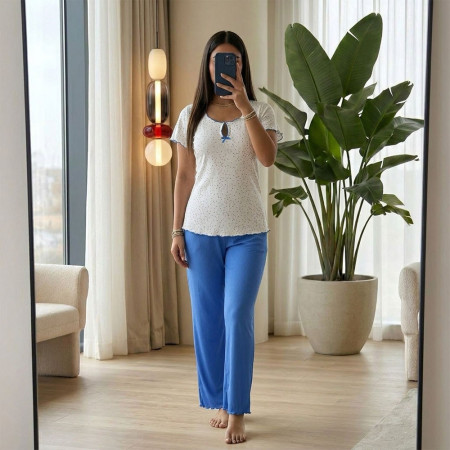 Pyjama 3 pièces en coton à micro pois
